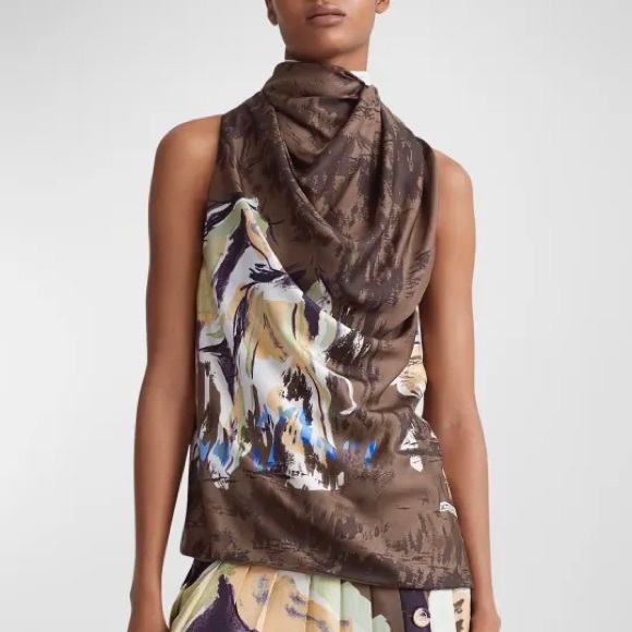 NWT Altuzarra Sleary Draped Silk Blouse in Chamois Silk Twill Print Size 44 / 12 - Picture 4 of 14